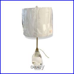 $385 Monticello Clear Faceted Crystal Lamp /w Linen Barrel White Shade 28