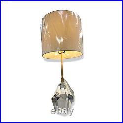 $385 Monticello Clear Faceted Crystal Lamp /w Linen Barrel White Shade 28