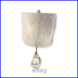 $385 Monticello Clear Faceted Crystal Lamp /w Linen Barrel White Shade 28