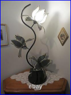 39 Italian Vintage 1980's MCM Glass Lotus Flowers Lamp -Multiple Light Settings