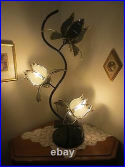 39 Italian Vintage 1980's MCM Glass Lotus Flowers Lamp -Multiple Light Settings