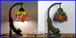 6 Red Dragonfly Tiffany Style Table Night Light with Stained Glass Lamp shade Bar