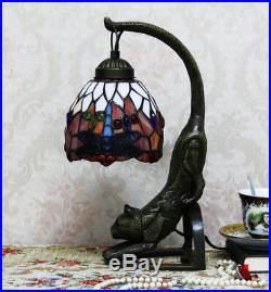 6 Vintage Tiffany Style Stained Glass Red Dragonfly Cat Table Lamp Light