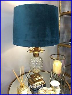 71cm Gold & Clear Glass Pineapple Shaped Table Lamp with Blue Velvet Shade