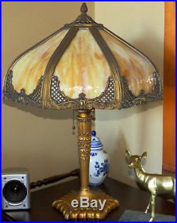 8 Panel Bent Caramel Slag Glass Lamp 2 light lamp Original Caramel Slag pane