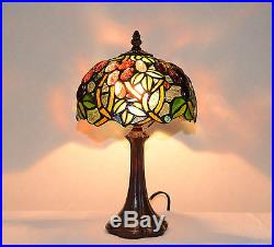 8W Grape Vine Stained Glass Tiffany Style Table Desk Lamp, Zinc Base