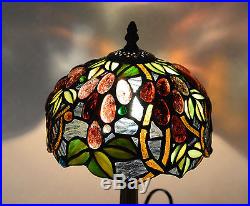 8W Grape Vine Stained Glass Tiffany Style Table Desk Lamp, Zinc Base