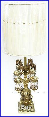 AB Crystal Waterfall Urn Prism Gold French Vtg Antique Swag Table Lamp Hollywood