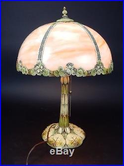 ANTIQUE Hand painted Slag glass lamp 22 inches