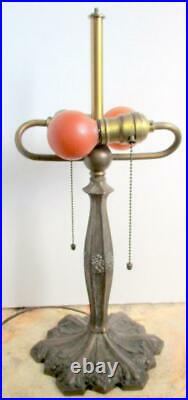 ANTIQUE Miller Art Nouveau Table Lamp Hubbell Socket Acorn Slag Glass Shade Base