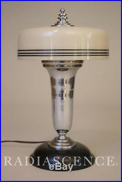 ART DECO STREAMLINE MODERN CHROME GLASS TABLE LAMP 1930s FARIES MARKEL CHASE 30s