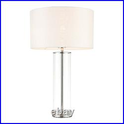 AURORA Touch Dimmer Table Lamp Bright Nickel with White Shade & Glass Base E27