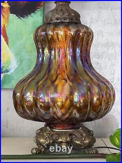 Absolutely Stunning Vintage Carnival Glass Iridescent Table Lamp Tested/Working