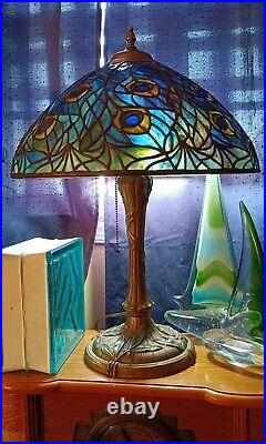 After Tiffany Studio Stained Glass Lamp, Signed Original American Reproduction