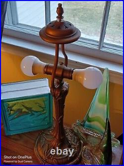 After Tiffany Studio Stained Glass Lamp, Signed Original American Reproduction