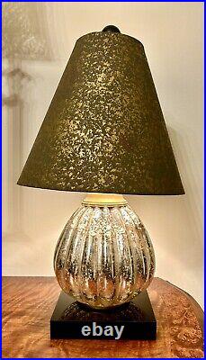 Aidan Gray Silver Antiqued Mercury Glass Table Lamp 17.5H Blk Base Gold Accents