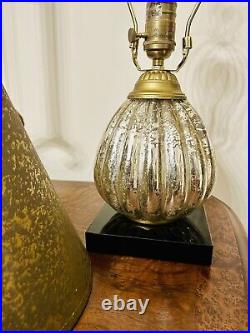 Aidan Gray Silver Antiqued Mercury Glass Table Lamp 17.5H Blk Base Gold Accents