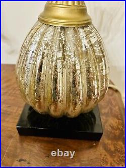 Aidan Gray Silver Antiqued Mercury Glass Table Lamp 17.5H Blk Base Gold Accents