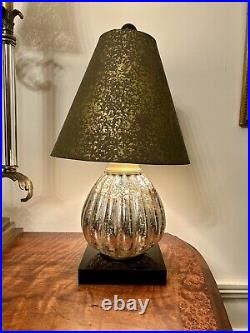 Aidan Gray Silver Antiqued Mercury Glass Table Lamp 17.5H Blk Base Gold Accents