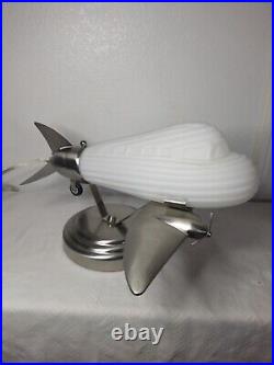 Airplane Table Lamp Vintage Aviation Frosted Glass Chrome Retro Desk Light