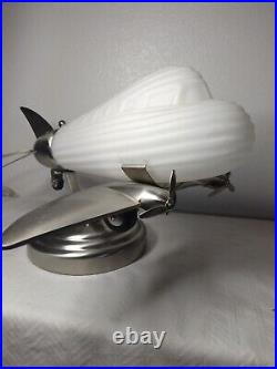 Airplane Table Lamp Vintage Aviation Frosted Glass Chrome Retro Desk Light