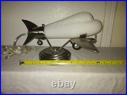 Airplane Table Lamp Vintage Aviation Frosted Glass Chrome Retro Desk Light