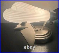 Airplane Table Lamp Vintage Aviation Frosted Glass Chrome Retro Desk Light