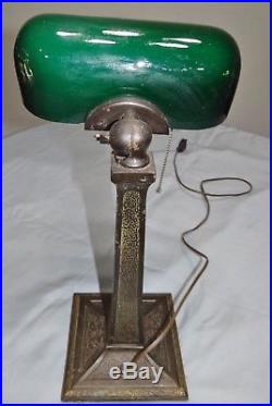 Aladdin Emeralite Art Deco Desk Bankers Lamp Cast Iron Green Glass Shade Antique