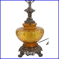 Amber Mid-Century Art Glass Globe Table Lamp Underwriter's Laboratories