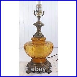Amber Mid-Century Art Glass Globe Table Lamp Underwriter's Laboratories
