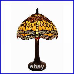 Amber Tiffany Style Stained Glass Dragonfly Table Lamp Reading Accent