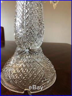 Antique 17 Cut Glass Crystal Mushroom Shade Lamp With Prisms