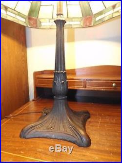 Antique 1900's 3 light Miller Large Table Lamp withCraftsman Stained Glass Shade