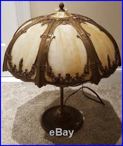 Antique 1920's Bigelow & Kennard Cast Iron Art Nouveau Slag Glass Table Lamp