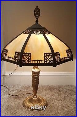Antique 1920's Edward Miller Gold Gilt Art Nouveau Caramel Slag Glass Table Lamp