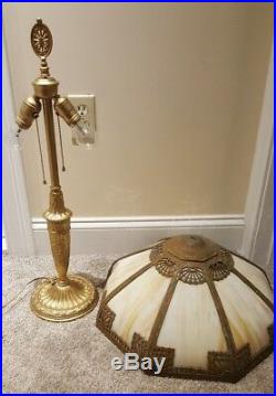 Antique 1920's Edward Miller Gold Gilt Art Nouveau Caramel Slag Glass Table Lamp