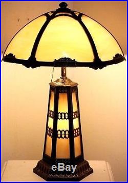 Antique 1920's Large Arts & Crafts Slag Glass Table Lamp Handel, Tiffany Era