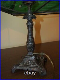 Antique 1920s Gas to Electric Table Lamp with Green Stained Slag Glass shade