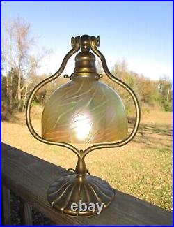 Antique #419 Tiffany Studios Harp Desk Table Lamp & Marked Lundberg Glass Shade