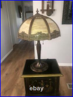 Antique 8 Panel Slag Glass Lamp
