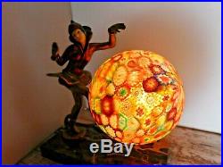 Antique ART DECO Table Lamp PIXIE with Colorful Millifiore Round Glass Globe SHADE