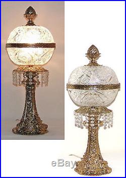 Antique ART NOUVEAU Cut Crystal Lamp 24KT Gold over Brass Vintage Lamps Lighting