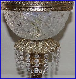 Antique ART NOUVEAU Cut Crystal Lamp 24KT Gold over Brass Vintage Lamps Lighting