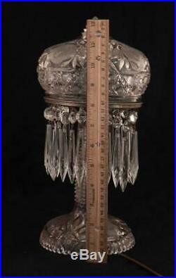 Antique American Brilliant Cut Glass Mushroom Table Lamp30 Crystal PrismsVGC