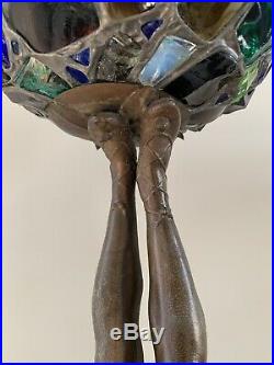 Antique Art Deco Acrobat Burlesque Lady Lamp Chunk Leaded Glass Jeweled Shade