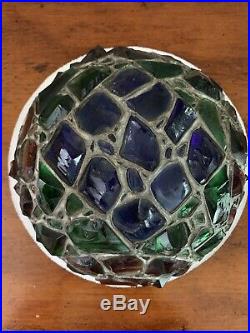 Antique Art Deco Austrian Lamp Chunk Leaded Glass Jeweled Shade Dome Mushroom