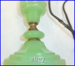 Antique Art Deco Jadeite 20 Tall Green Glass Lamp With Marble Finial