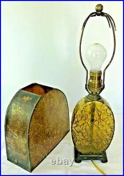 Antique Art Deco Mica & Amber Crackle Glass Table Lamp 18 tall