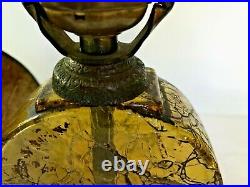 Antique Art Deco Mica & Amber Crackle Glass Table Lamp 18 tall