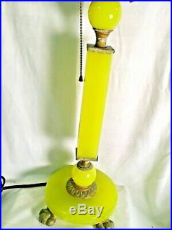 Antique Art Deco Vaseline Glass Table Lamp With Final Uranium Green 23